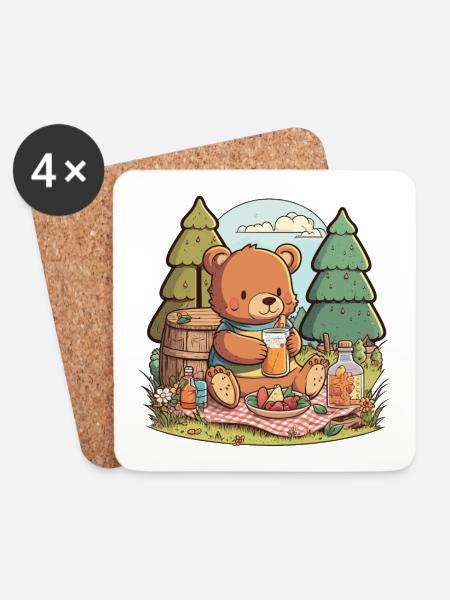 Picknick mit einem Bären - Untersetzer (4er-Set) - Weiß