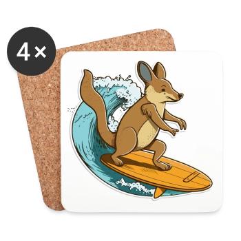 Kangourou Surfeur - Dessous de verre (lot de 4) - blanc - Devant
