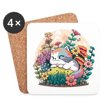 Gartenkatze - Untersetzer (4er-Set) - Weiß - Vorne