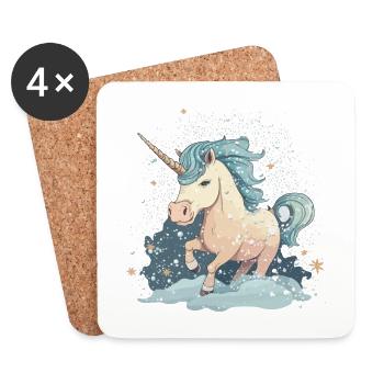 Verschneites Einhorn - Untersetzer (4er-Set) - Weiß - Vorne