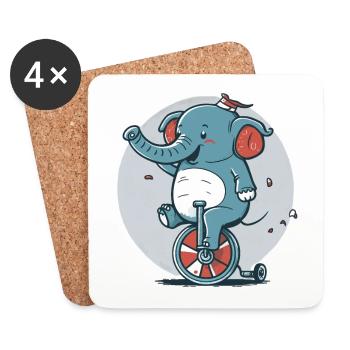 Unicycle Elephant - Coasters (set of 4) - white - Front