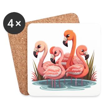 Troupeau de flamants roses - Dessous de verre (lot de 4) - blanc - Devant