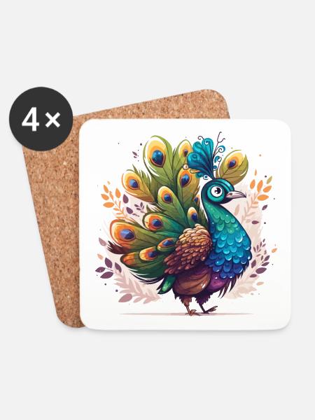 Pfau in voller Pracht - Untersetzer (4er-Set) - Weiß