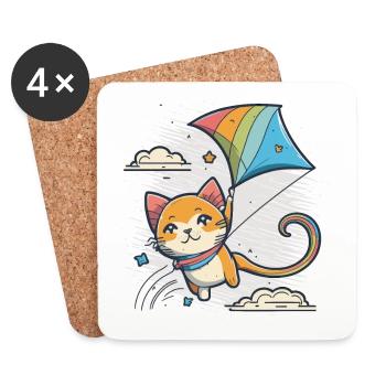 Mit Kitty in den Himmel - Untersetzer (4er-Set) - Weiß - Vorne
