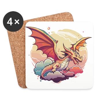 Dragon dans les nuages - Dessous de verre (lot de 4) - blanc - Devant