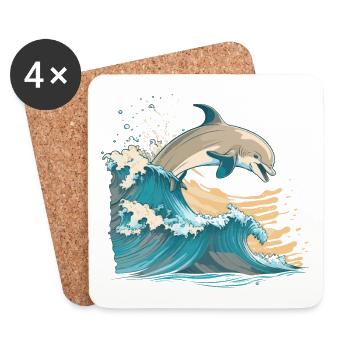 Der fröhliche Delphin - Untersetzer (4er-Set) - Weiß - Vorne