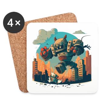 Robot vs Monstres - Dessous de verre (lot de 4) - blanc - Devant