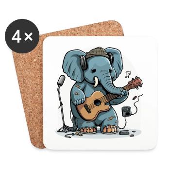 Éléphant jouant de la guitare - Dessous de verre (lot de 4) - blanc - Devant