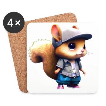 Un adorable écureuil chibi en tenue urbaine - Dessous de verre (lot de 4) - blanc - Devant