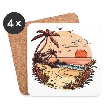 Coucher de soleil sur la plage - Dessous de verre (lot de 4) - blanc - Devant