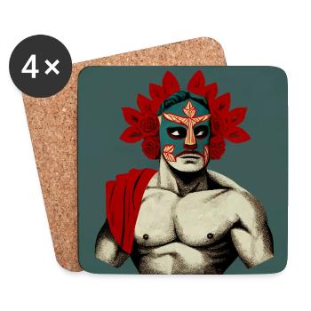 Lucha Libre - lutteur mexicain avec des roses - Dessous de verre (lot de 4) - blanc - Devant