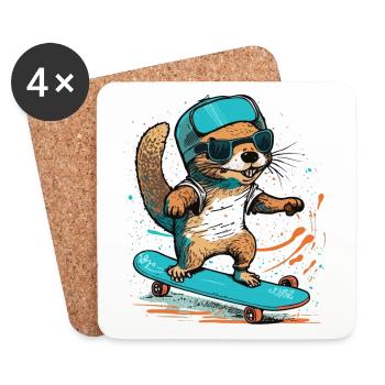 Otter-Skateboarding - Coasters (set of 4) - white - Front