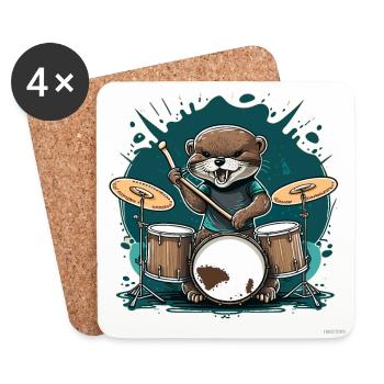Otter Drummer - Coasters (set of 4) - white - Front