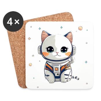 Chatstronaute mignon #3 - Dessous de verre (lot de 4) - blanc - Devant