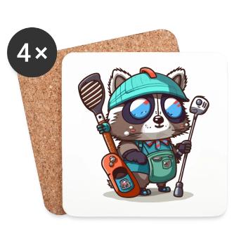 Waschbär-Golfer - Untersetzer (4er-Set) - Weiß - Vorne