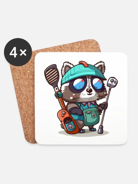 Waschbär-Golfer - Untersetzer (4er-Set) - Weiß