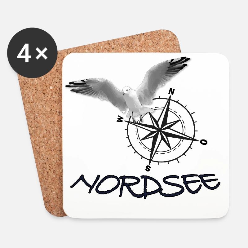 Nordsee - Möwe mit Kompass - Untersetzer (4er-Set) - Weiß