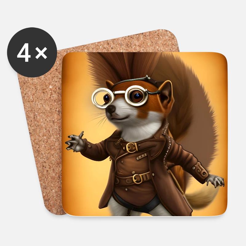Steampunk Squirrel wearing Glasses - Coasters (set of 4) - white