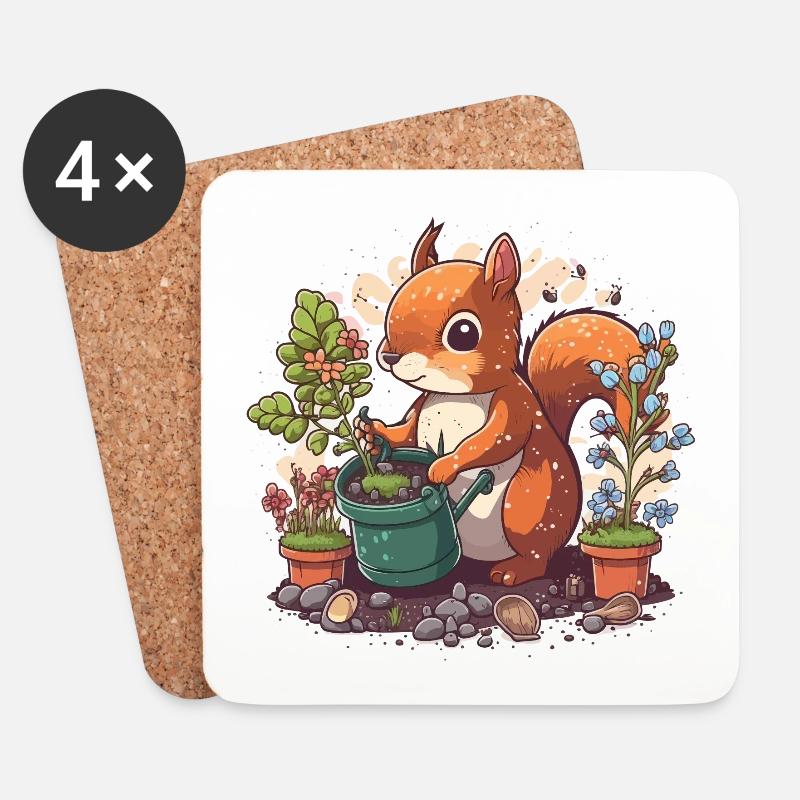 Eichhörnchen-Gärtner - Untersetzer (4er-Set) - Weiß