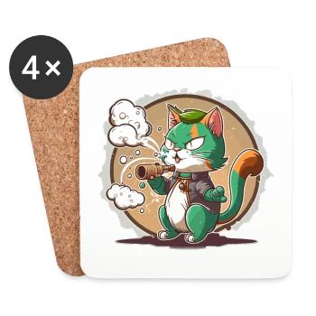 Smoking Cat - Coasters (set of 4) - white - Front
