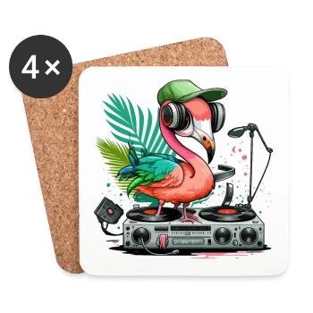 Groovy Oiseau Rose - Dessous de verre (lot de 4) - blanc - Devant