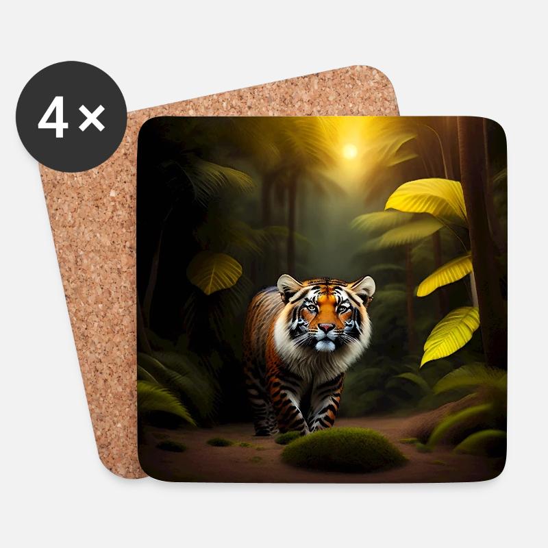Tigre dans la jungle - Dessous de verre (lot de 4) - blanc