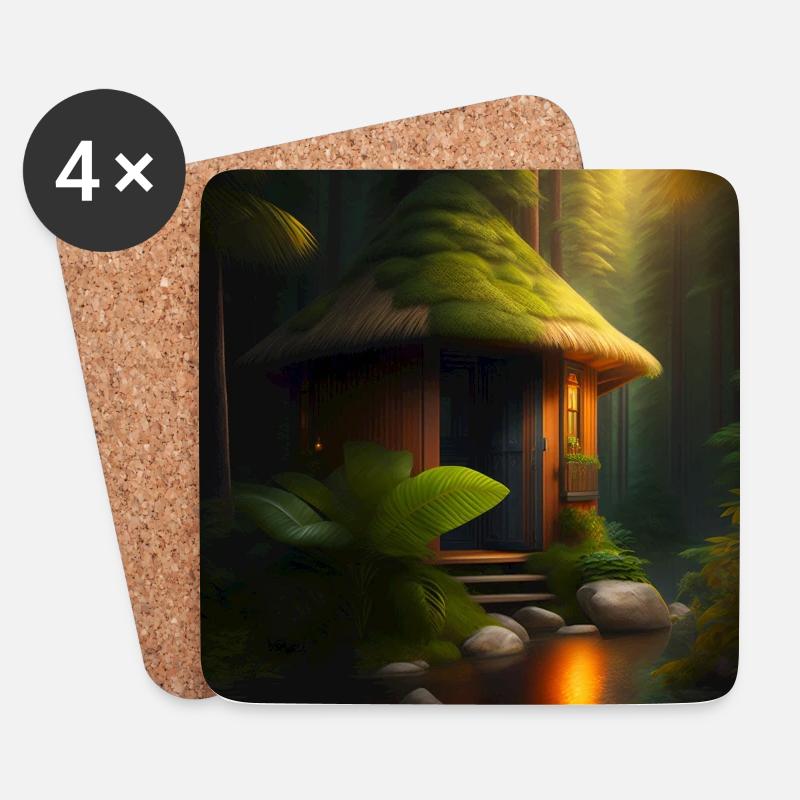 Hütte im Dschungel - Untersetzer (4er-Set) - Weiß