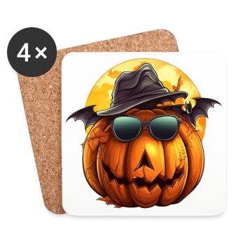 Citrouille d’Halloween fraîche avec lunettes de soleil - Dessous de verre (lot de 4) - blanc - Devant