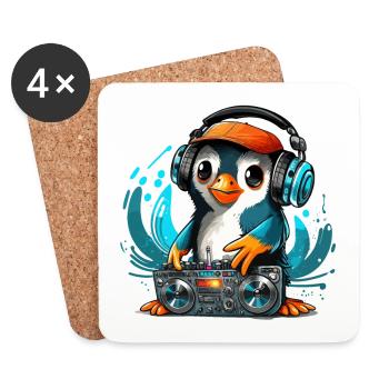 Pinguin-Party - Untersetzer (4er-Set) - Weiß - Vorne