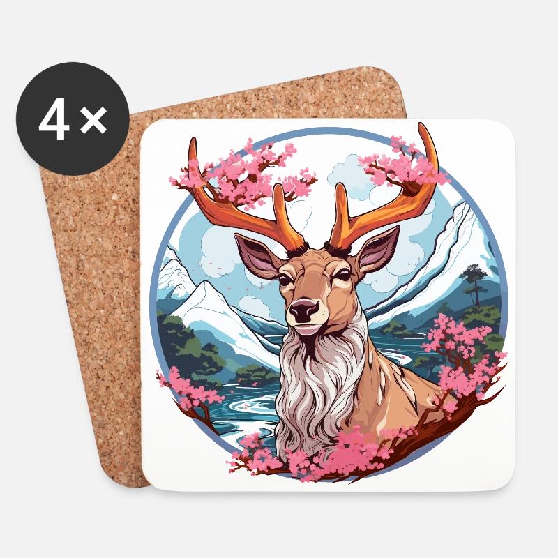 japanischer Sikahirsch im Anime Stil - Untersetzer (4er-Set) - Weiß
