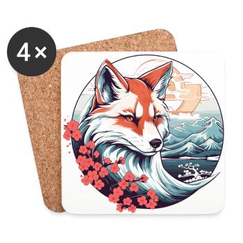 Anime Japan Kitsune Fuchs - Untersetzer (4er-Set) - Weiß - Vorne