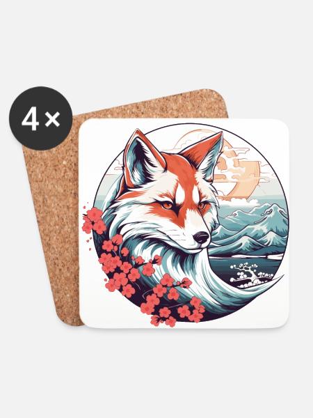 Anime Japan Kitsune Fuchs - Untersetzer (4er-Set) - Weiß