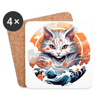 Kater aus dem Meer japanische Katze - Untersetzer (4er-Set) - Weiß - Vorne