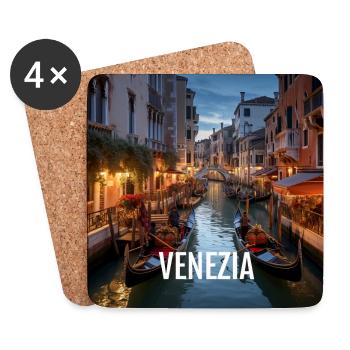 Venezia bei Nacht glänzt mit funkelnden Lichtern, - Untersetzer (4er-Set) - Weiß - Vorne