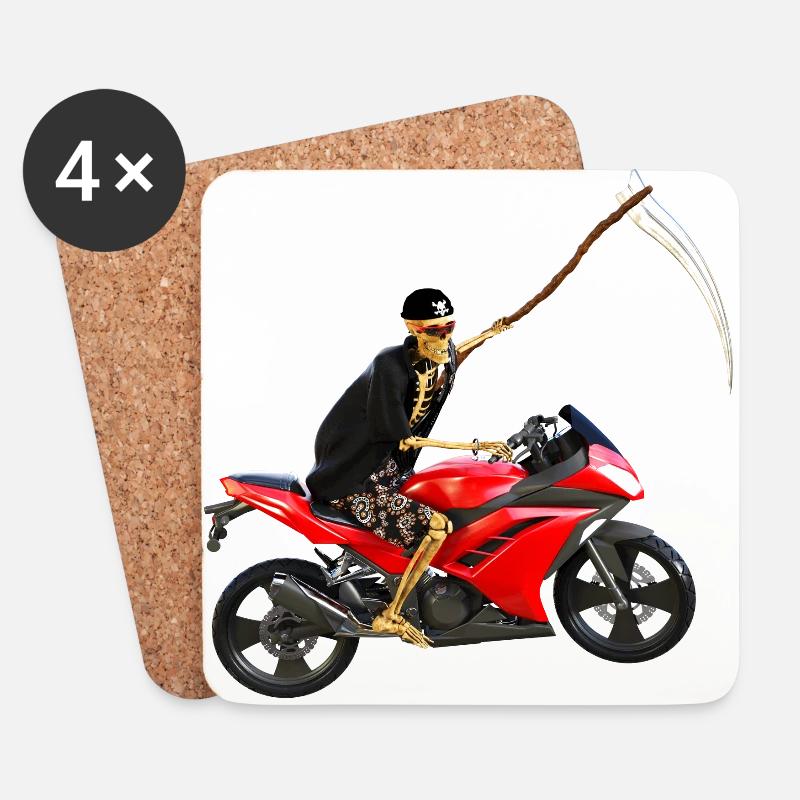 Sensenmann steigt um auf´s Motorrad - Untersetzer (4er-Set) - Weiß