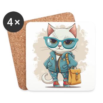Feline Fashion - Coasters (set of 4) - white - Front