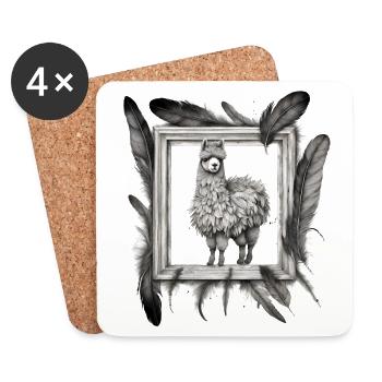 Alpaca Llama Feathers Picture Frame Gift - Coasters (set of 4) - white - Front