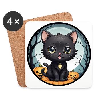 Halloween - Citrouilles de la pleine lune Black Cat - Dessous de verre (lot de 4) - blanc - Devant