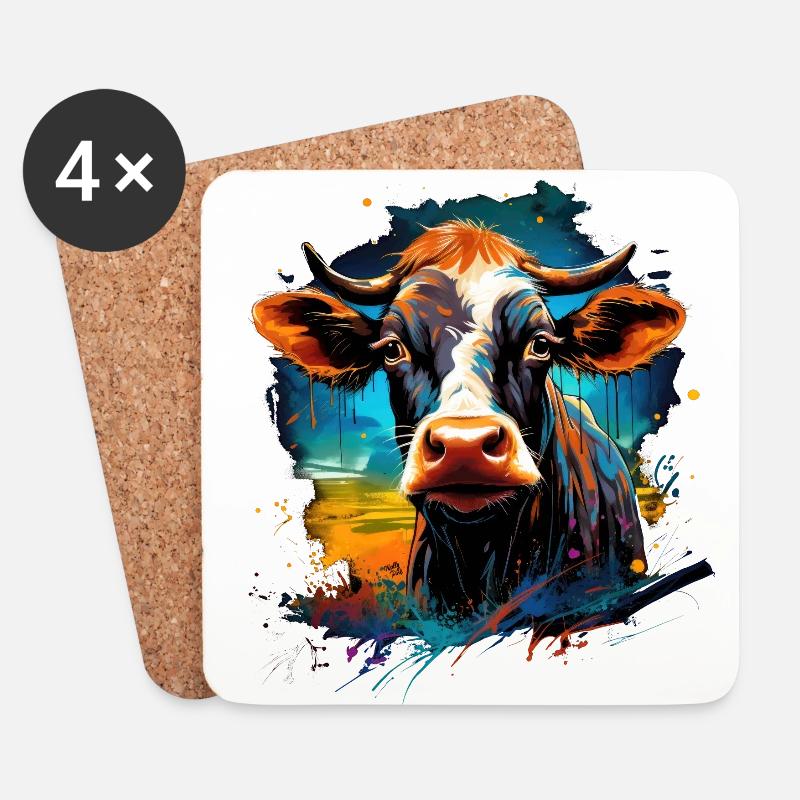bunte Kuh cooles Tierportrait - Untersetzer (4er-Set) - Weiß