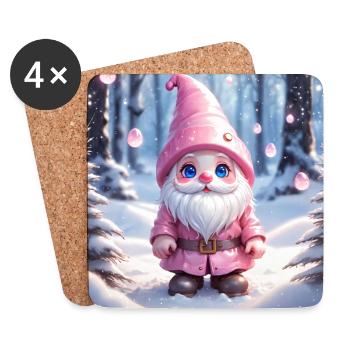 Pinker Weihnachtswichtel im magischen Wald - Untersetzer (4er-Set) - Weiß - Vorne