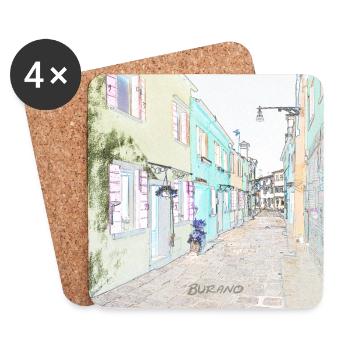 Burano, Venise, Italie - Dessous de verre (lot de 4) - blanc - Devant