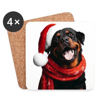 Rottweiler Joyeux Noël - Dessous de verre (lot de 4) - blanc - Devant