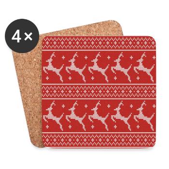 Red Ugly Sweater Christmas Flying Reindeer - Coasters (set of 4) - white - Front