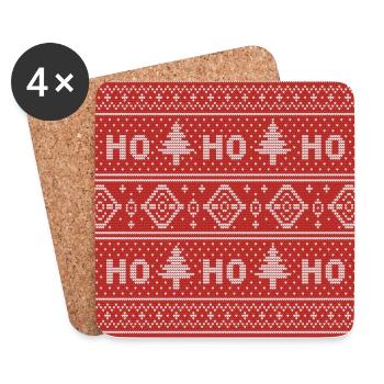 HO HO HO Red Ugly Sweater Christmas FlyingReindeer - Coasters (set of 4) - white - Front