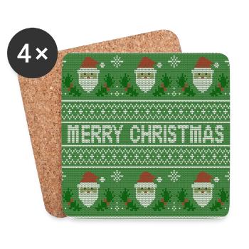 Green Ugly Sweater Christmas Santa Cluse Fun - Coasters (set of 4) - white - Front