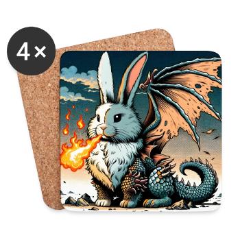 Dragon lapin cracheur de feu #01 - Dessous de verre (lot de 4) - blanc - Devant