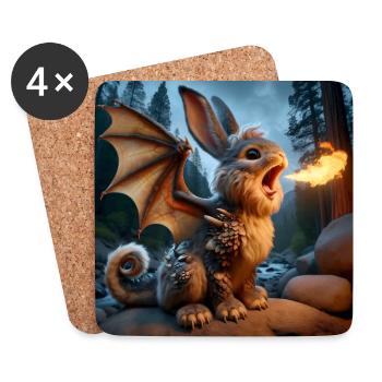 Feuerspeiender Hase Drache #18 - Untersetzer (4er-Set) - Weiß - Vorne