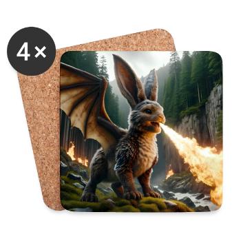 Feuerspeiender Hase Drache #13 - Untersetzer (4er-Set) - Weiß - Vorne