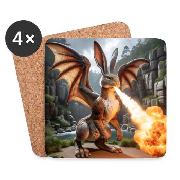 Feuerspeiender Hase Drache #09 - Untersetzer (4er-Set) - Weiß - Vorne
