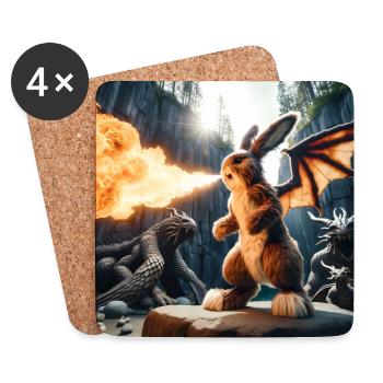 Fire Breathing Bunny Dragon #10 - Coasters (set of 4) - white - Front